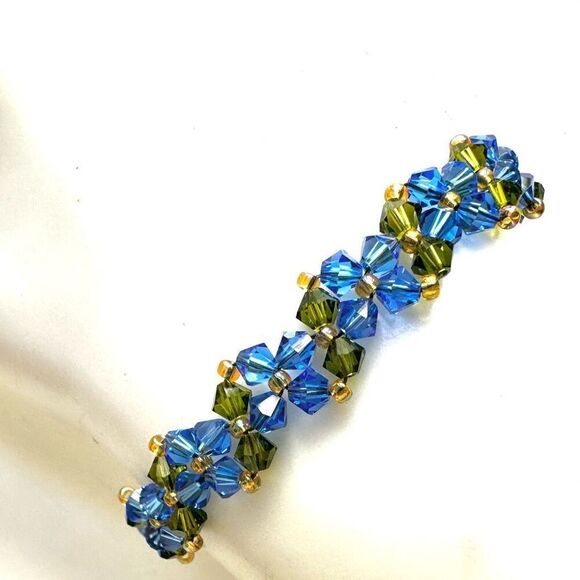 Blue and green crystal Swarovski floral bracelet - Picture 1 of 4